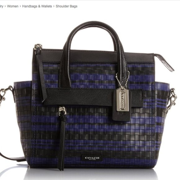 NEW Coach Bleeker Woven Leather Mini Riley Carryall in Blue Indigo/Black - Picture 3 of 11